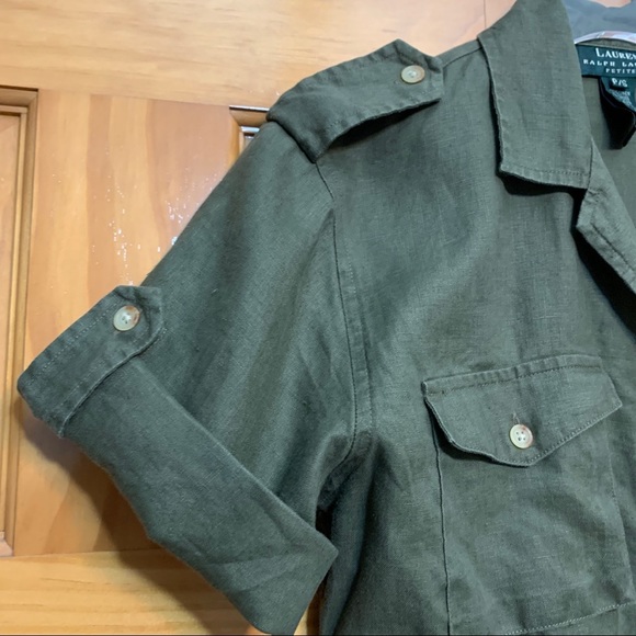 Lauren Ralph Lauren Linen Army Green Size Petite Small Top - Picture 7 of 7